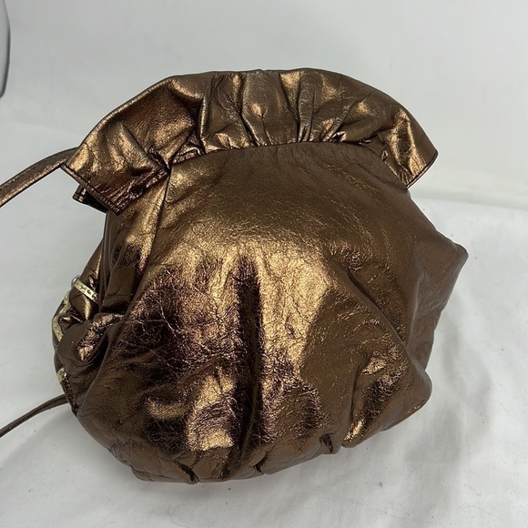 Vintage Bronze Soft Leather Crystal Studded Top Frame Shoulder Bag Crossbody - Picture 4 of 10